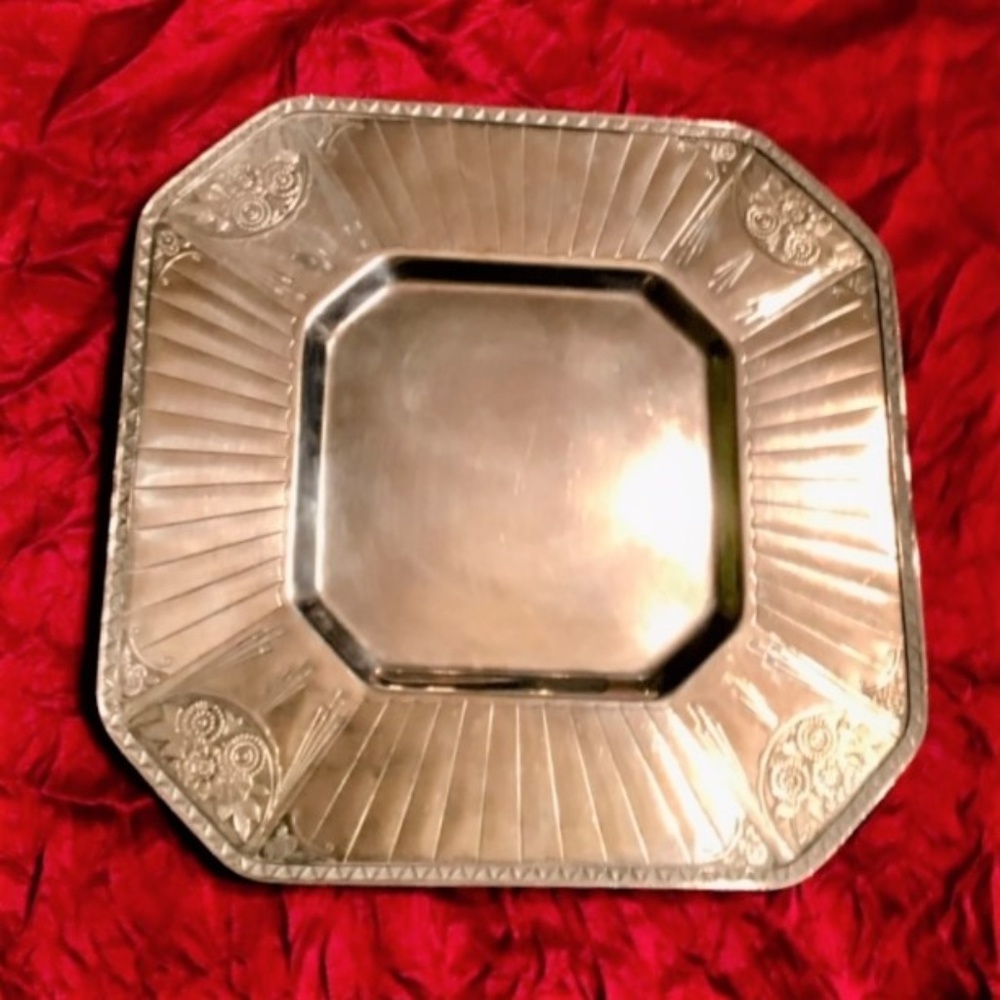 Stunning Art Deco Silver Plate floral square tray